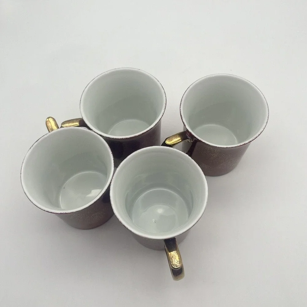 Pottery Barn Hiraki Coffee Mugs Iridescent Japan Lusterware Gold Handle Set of 4